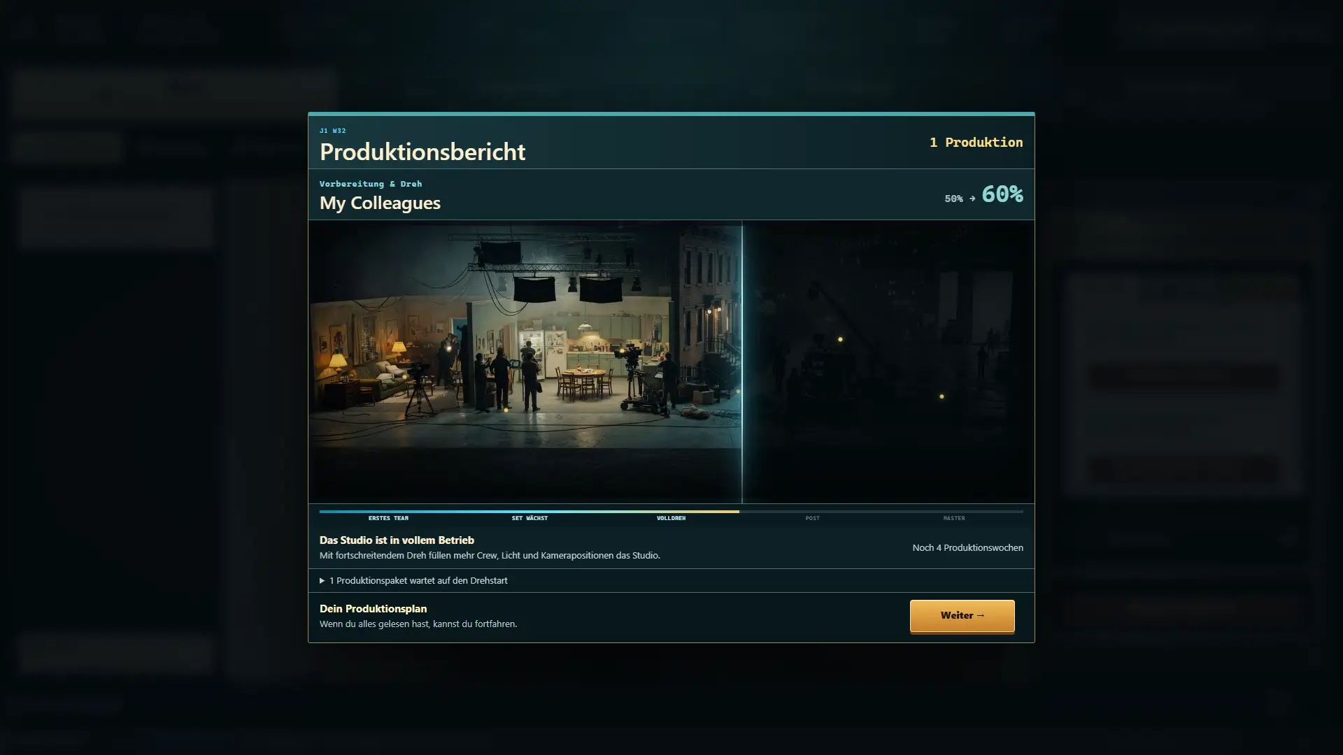 Produktions-Update mit Blick auf das Studio während der Dreharbeiten
